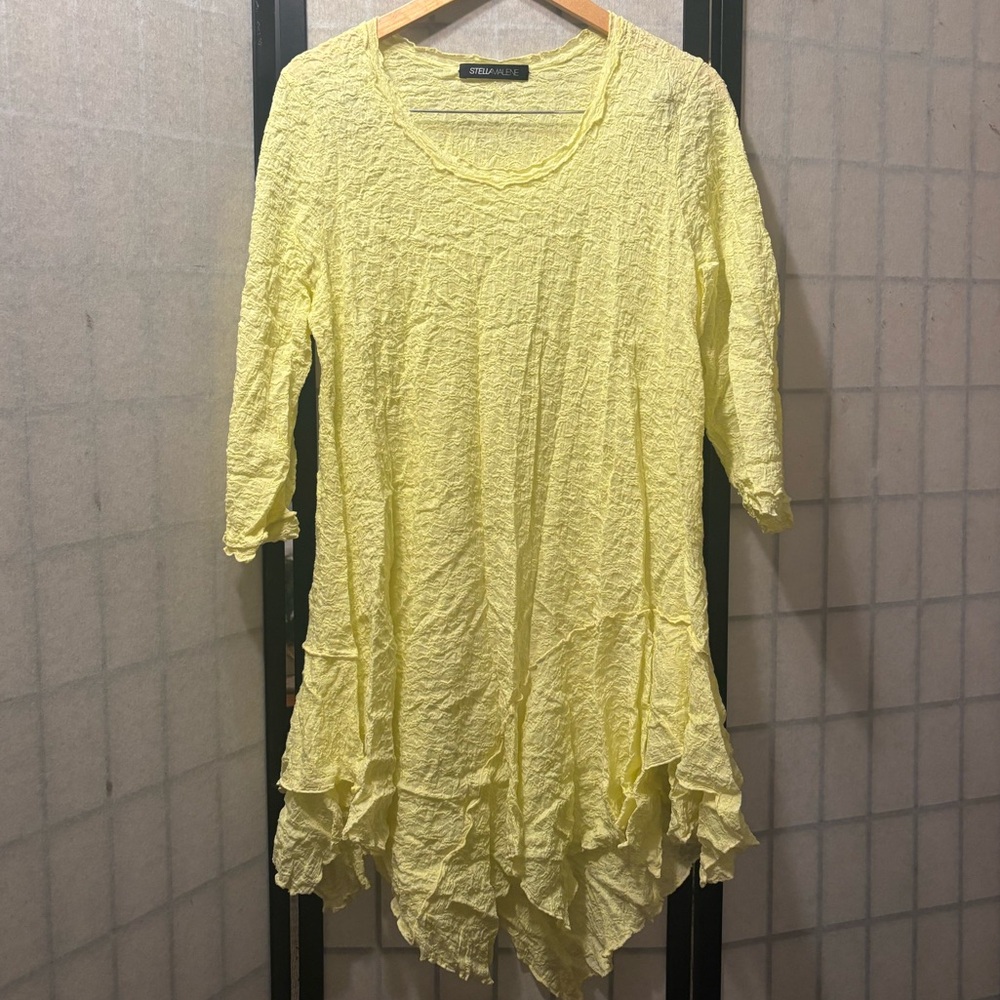 STELLA MALENE Germany lagenlook crinkle-textured asymmetrical tunic dress.